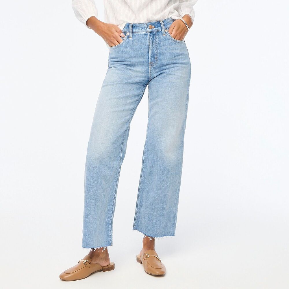 J Crew Womens Wide Leg Cropped Jeans All Day Stretch Light Wash Size 32